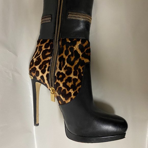 Michael Kors Black, Gold and Animal Print Bootie - Picture 10 of 15